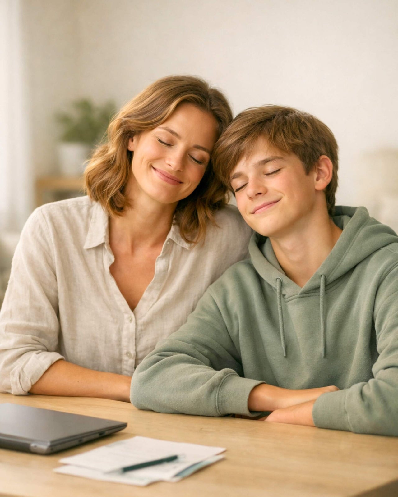 Minimal workspace with laptop and stationery, overlaid with blue and orange banners promoting ADHD Out’s professional templates and tools.